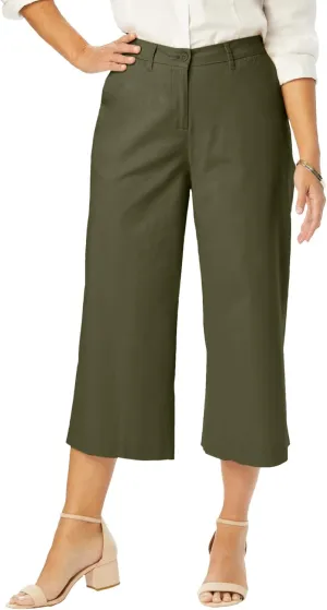 Jessica London Women's Plus Size Stretch Cotton Chino Wide-Leg Crop