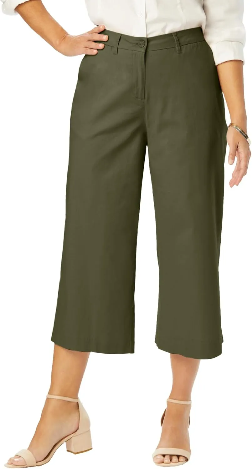 Jessica London Women's Plus Size Stretch Cotton Chino Wide-Leg Crop