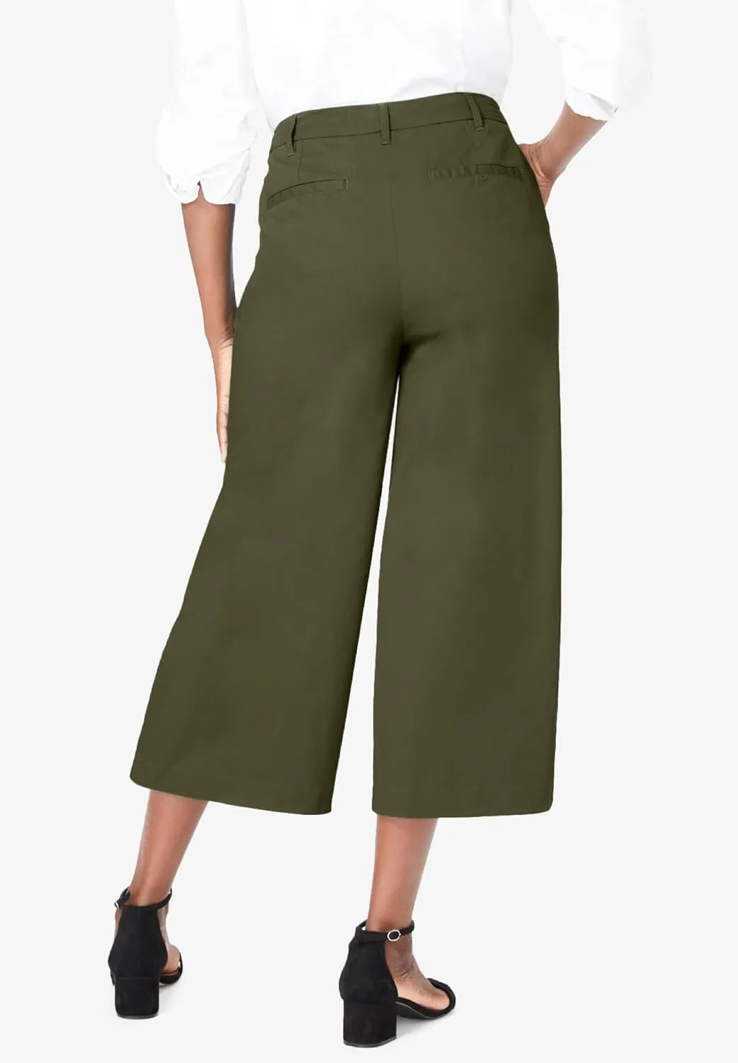 Jessica London Women's Plus Size Stretch Cotton Chino Wide-Leg Crop