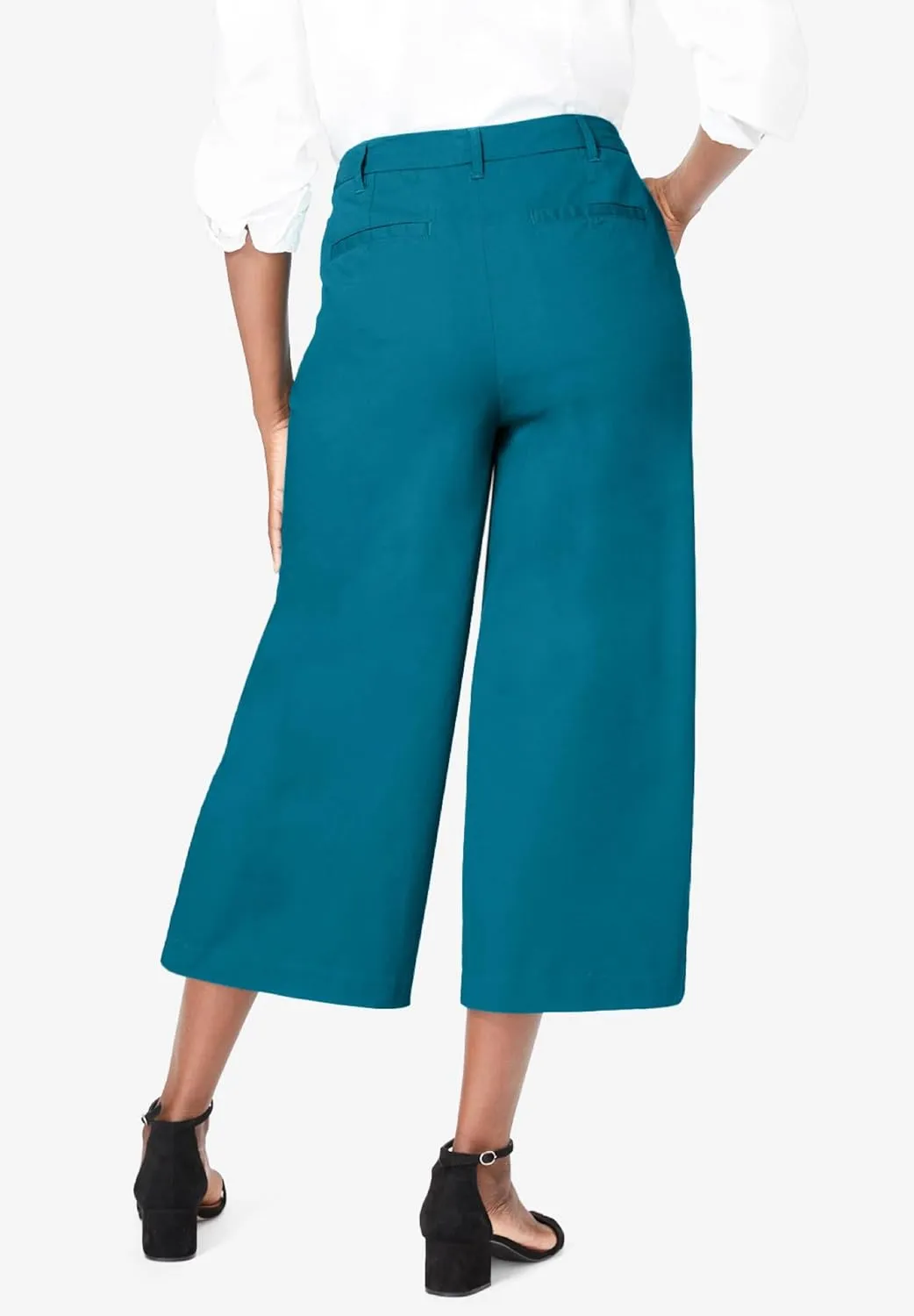 Jessica London Women's Plus Size Stretch Cotton Chino Wide-Leg Crop