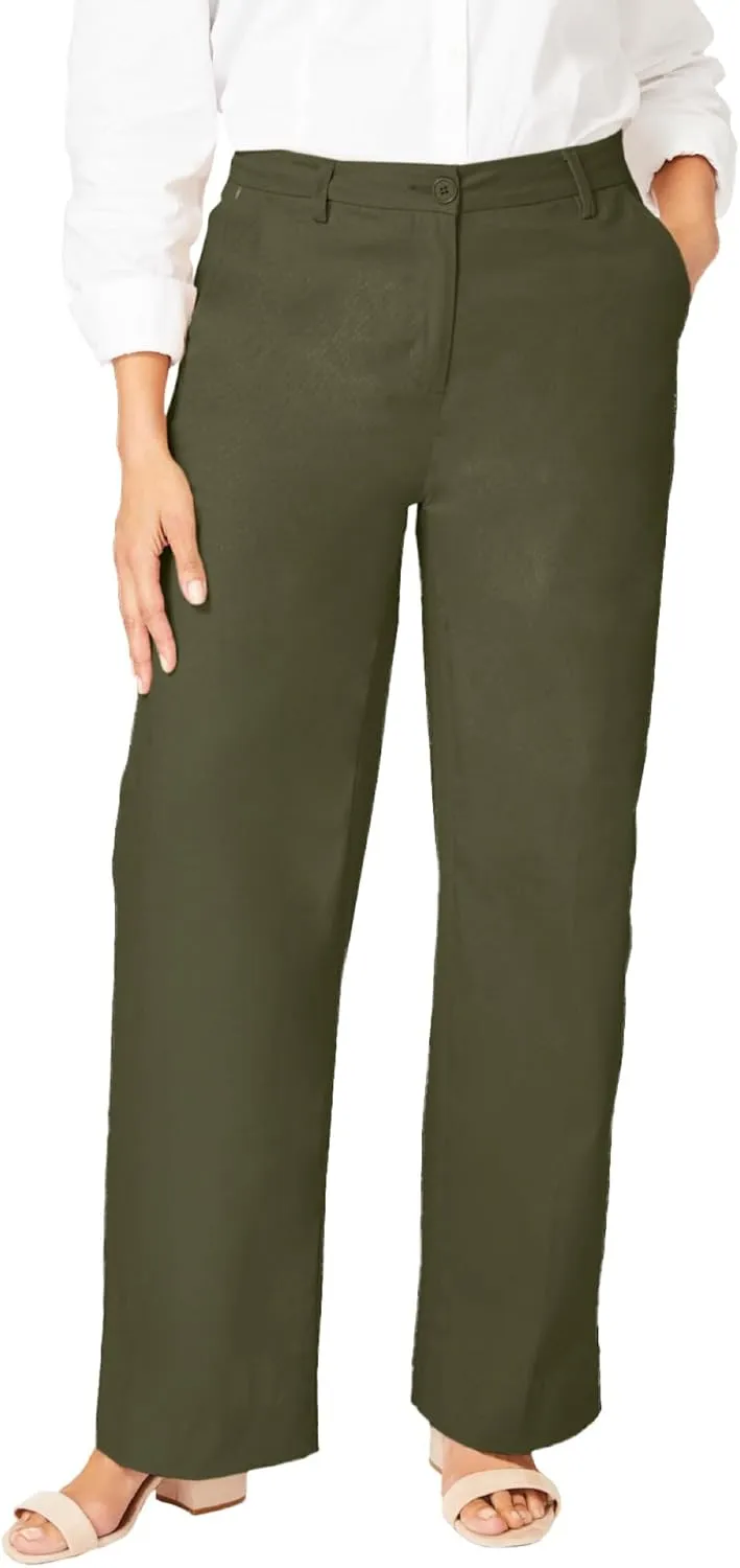 Jessica London Women's Plus Size Stretch Cotton Chino Wide-Leg Trouser