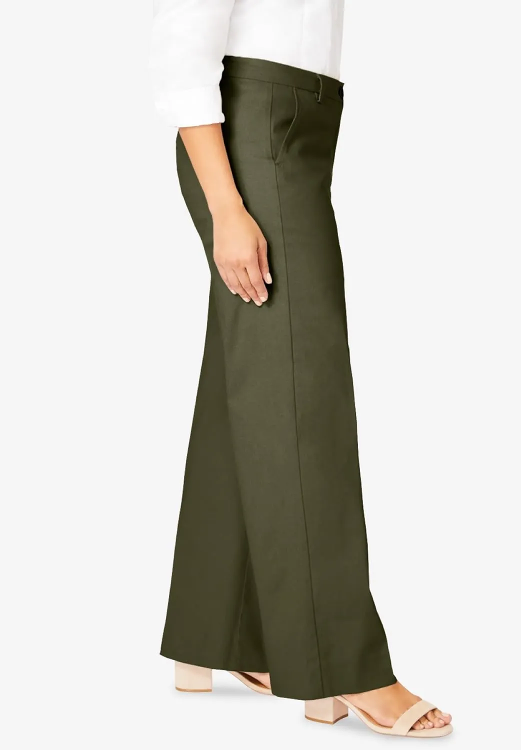 Jessica London Women's Plus Size Stretch Cotton Chino Wide-Leg Trouser