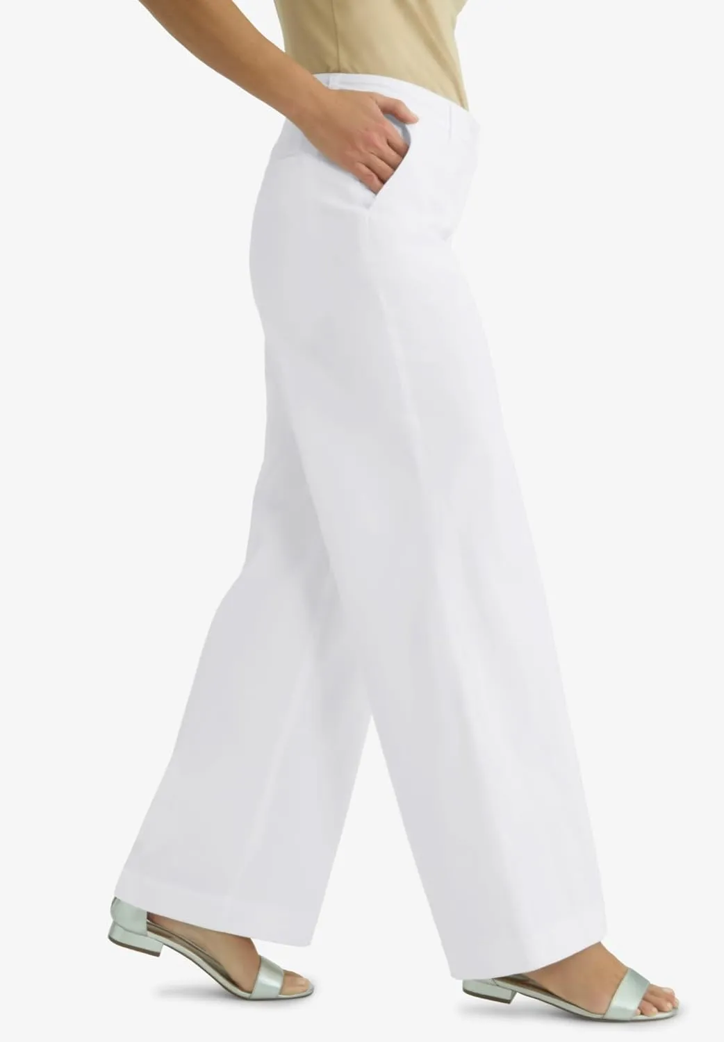 Jessica London Women's Plus Size Stretch Cotton Chino Wide-Leg Trouser