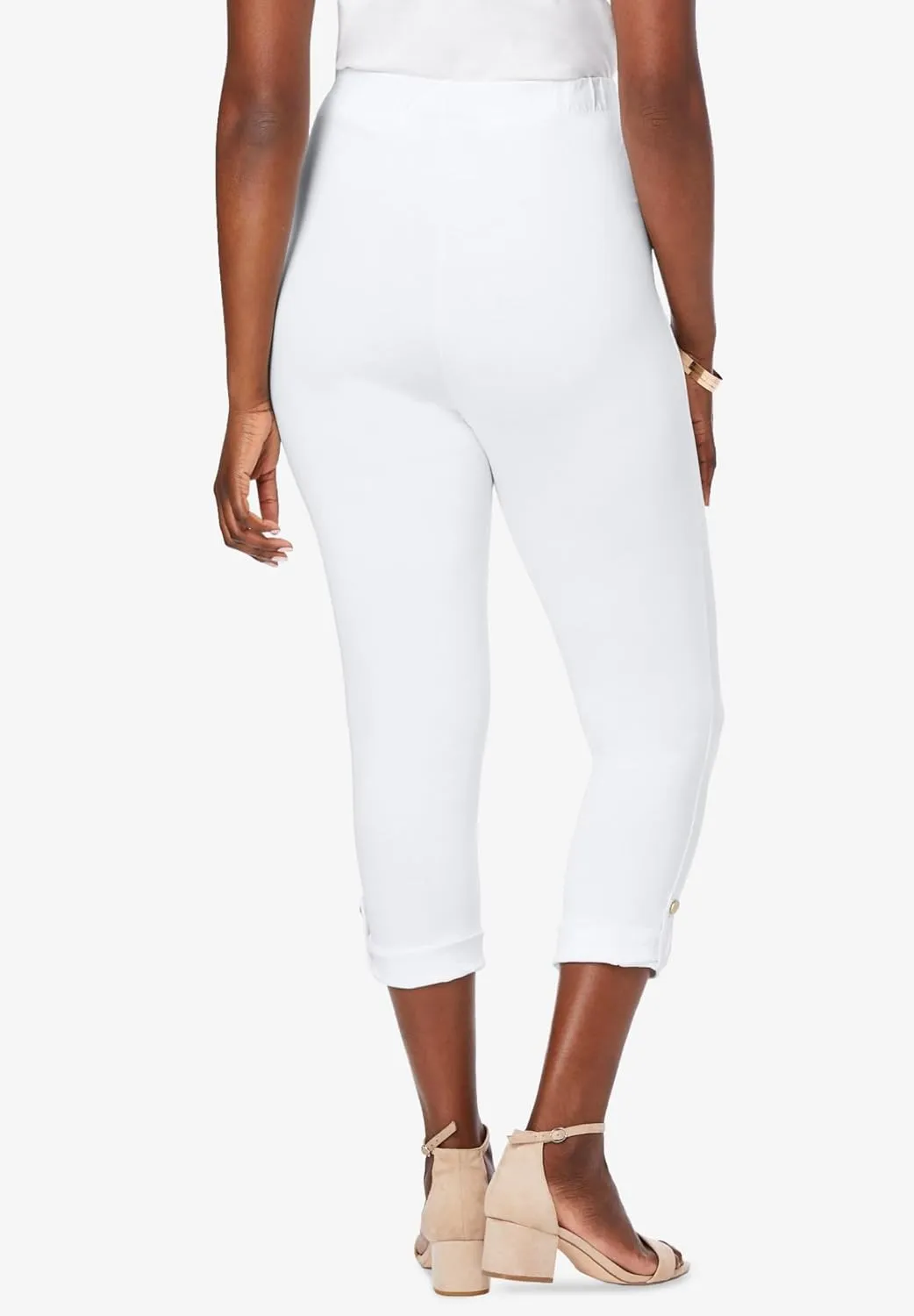 Jessica London Women's Plus Size Stretch Cotton Cuff-Button Capri Legging