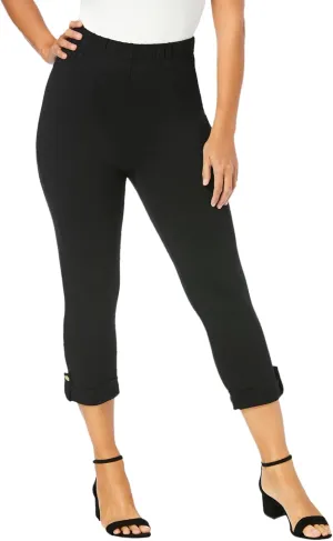 Jessica London Women's Plus Size Stretch Cotton Cuff-Button Capri Legging