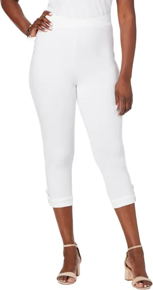 Jessica London Women's Plus Size Stretch Cotton Cuff-Button Capri Legging