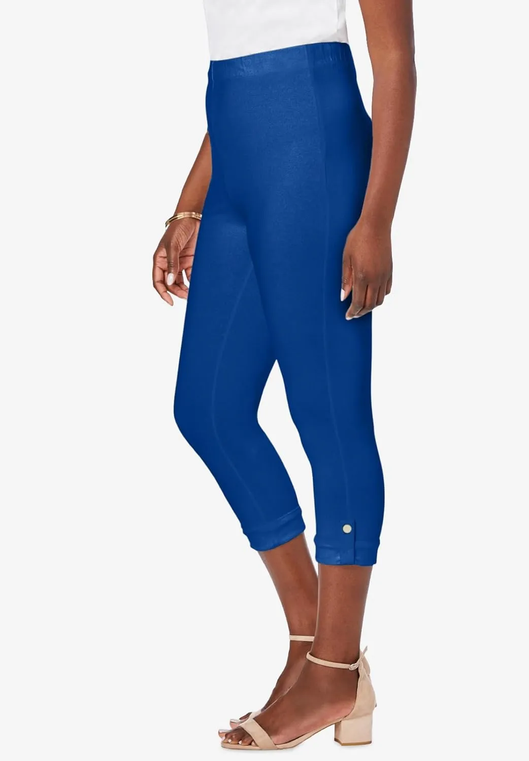 Jessica London Women's Plus Size Stretch Cotton Cuff-Button Capri Legging