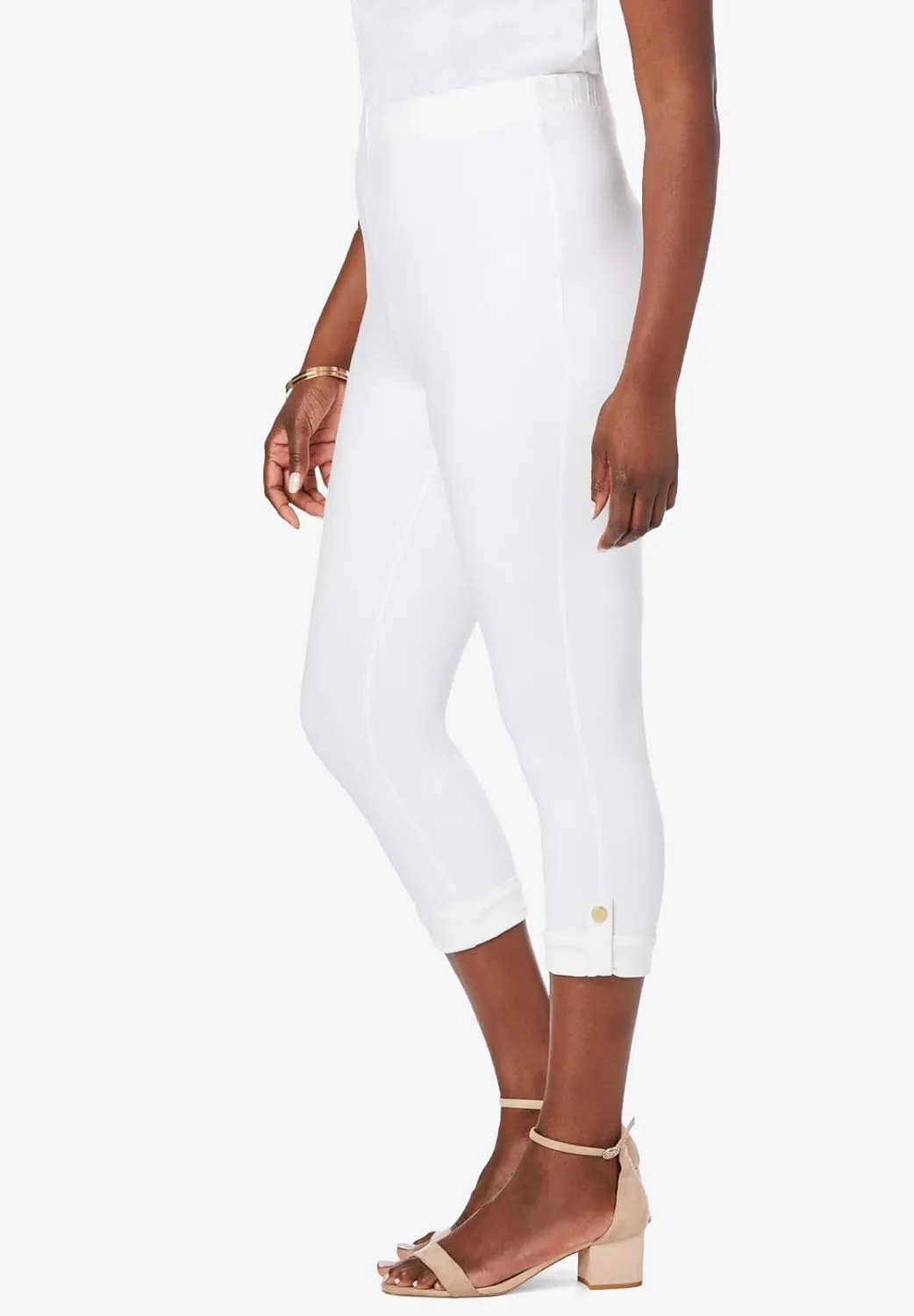 Jessica London Women's Plus Size Stretch Cotton Cuff-Button Capri Legging