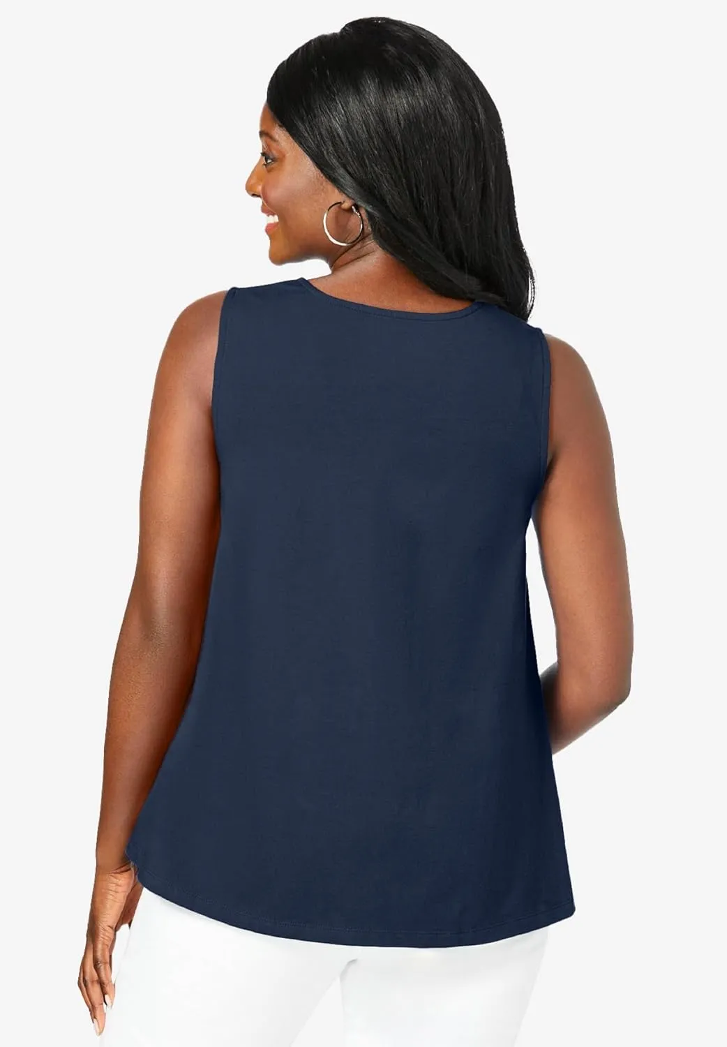 Jessica London Women's Plus Size Stretch Cotton V-Neck Trapeze Tank