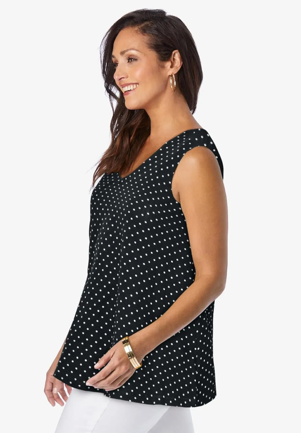 Jessica London Women's Plus Size Stretch Cotton V-Neck Trapeze Tank