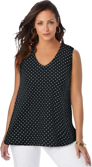 Jessica London Women's Plus Size Stretch Cotton V-Neck Trapeze Tank