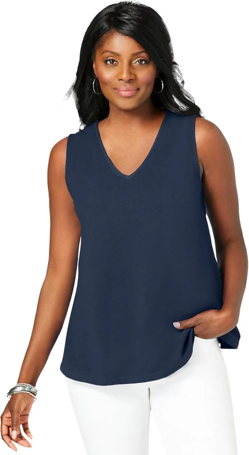 Jessica London Women's Plus Size Stretch Cotton V-Neck Trapeze Tank