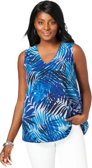 Jessica London Women's Plus Size Stretch Cotton V-Neck Trapeze Tank