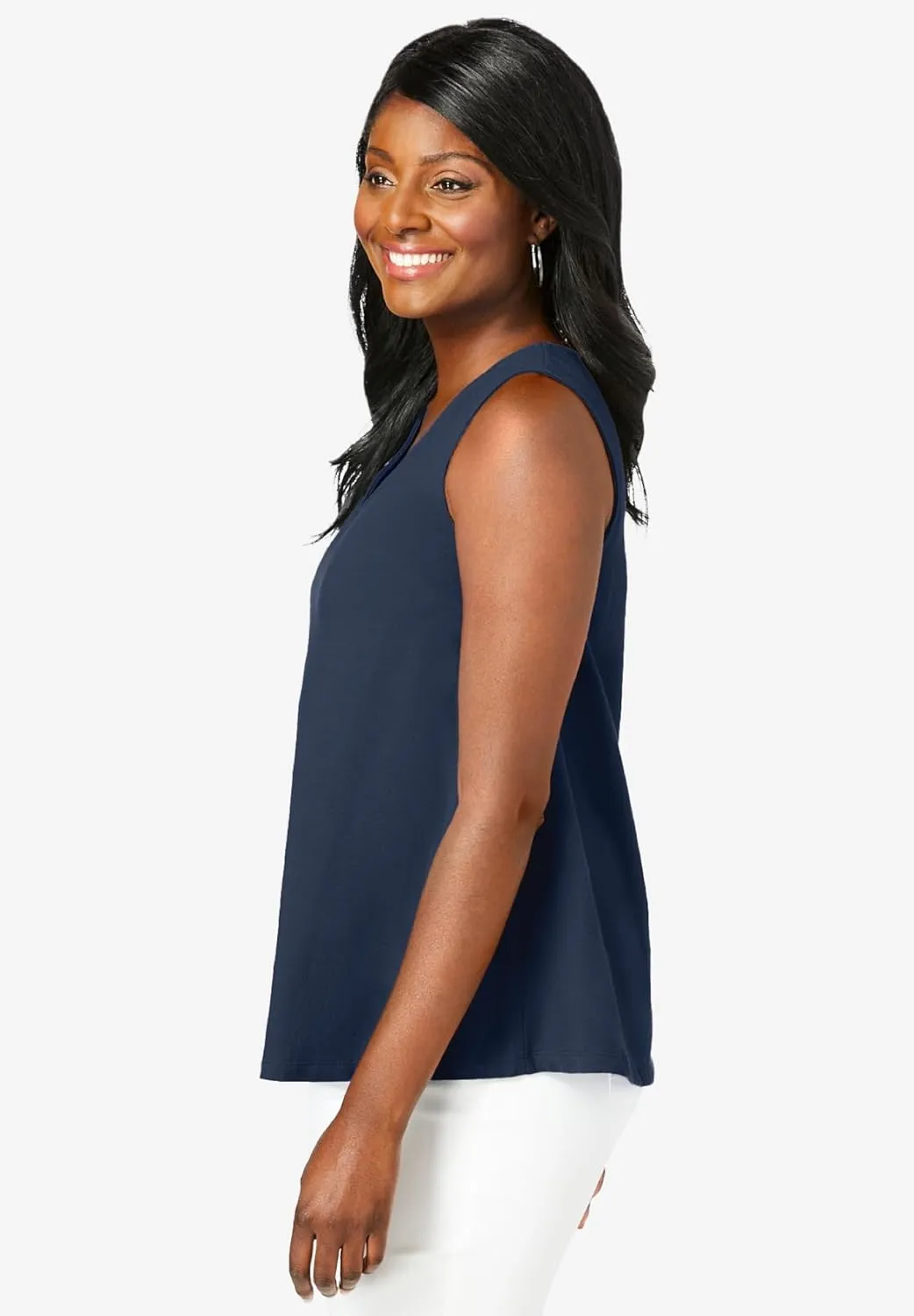 Jessica London Women's Plus Size Stretch Cotton V-Neck Trapeze Tank