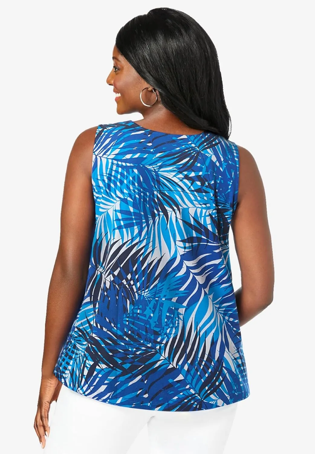 Jessica London Women's Plus Size Stretch Cotton V-Neck Trapeze Tank