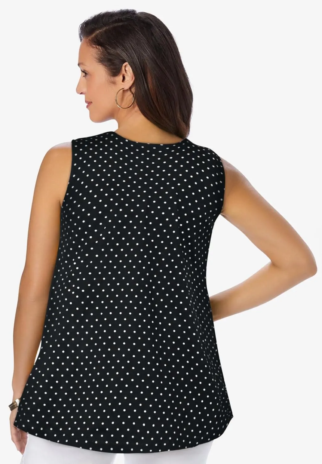 Jessica London Women's Plus Size Stretch Cotton V-Neck Trapeze Tank