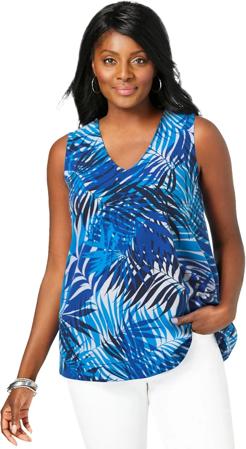 Jessica London Women's Plus Size Stretch Cotton V-Neck Trapeze Tank