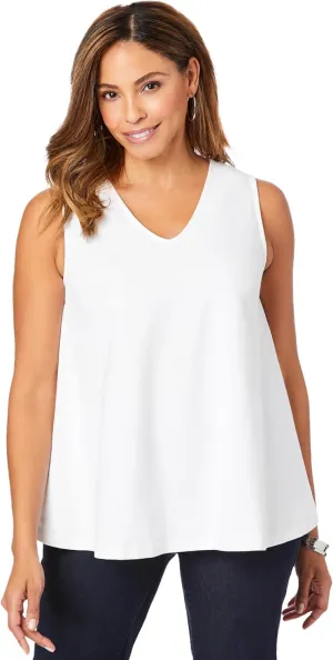 Jessica London Women's Plus Size Stretch Cotton V-Neck Trapeze Tank