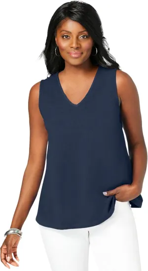 Jessica London Women's Plus Size Stretch Cotton V-Neck Trapeze Tank