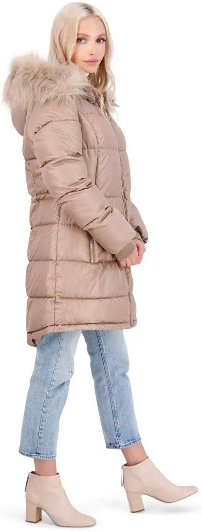 Jessica Simpson Puffer Coat for Women - Quilted Winter Coat w/Faux Fur Hood