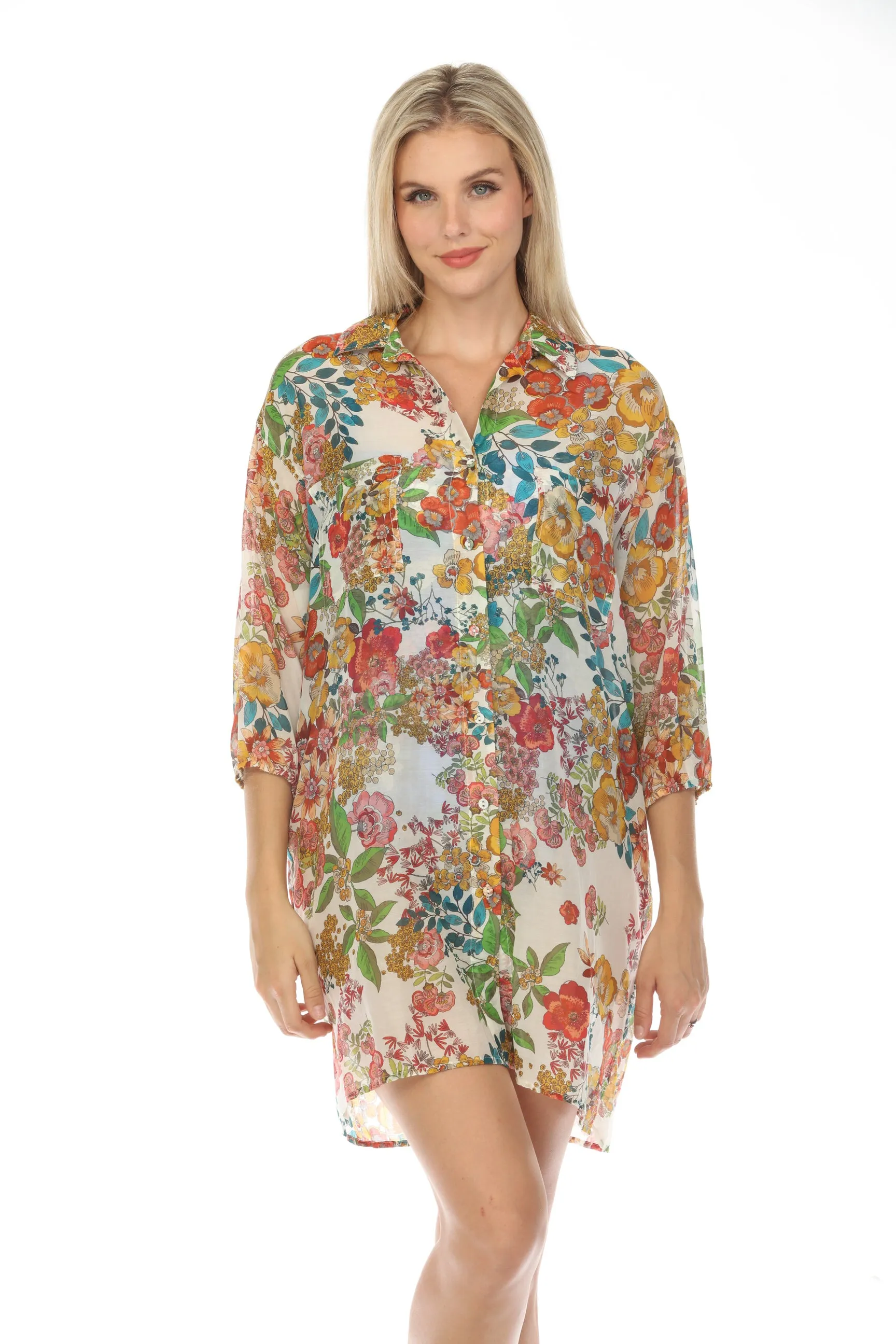 Johnny Was Millo Floral Shirt Dress Boho Chic CSW8922-D