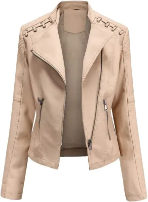Julymens Women's Faux Leather Motorcycle Jacket Fashion Slim Fit Short Biker Coat