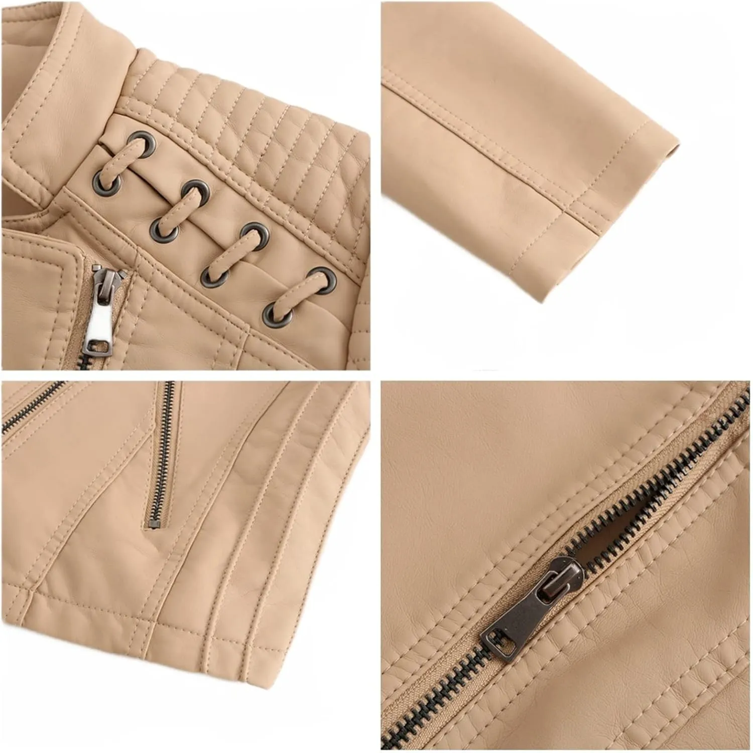 Julymens Women's Faux Leather Motorcycle Jacket Fashion Slim Fit Short Biker Coat
