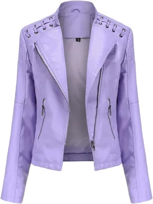 Julymens Women's Faux Leather Motorcycle Jacket Fashion Slim Fit Short Biker Coat