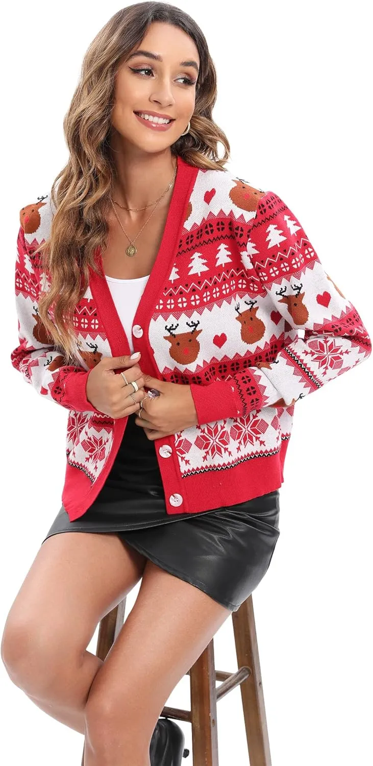 JUOIANTANG Women's Cropped Shrug Leopard Knit Open Front Long Sleeve with Button Down Cover Up Sweater