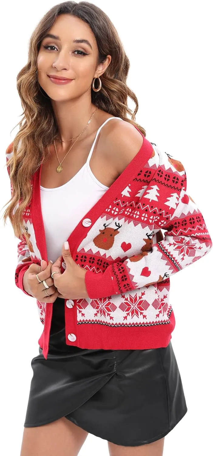 JUOIANTANG Women's Cropped Shrug Leopard Knit Open Front Long Sleeve with Button Down Cover Up Sweater