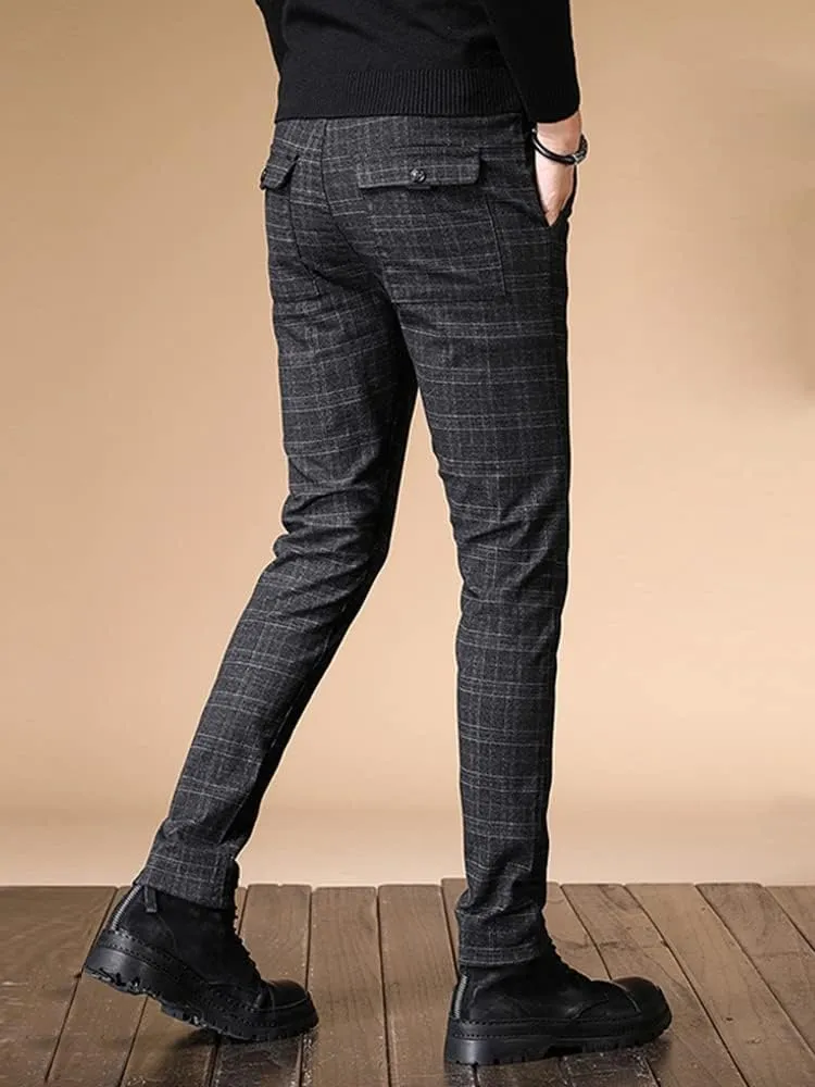 Kinghua Plaid Pants for Men Chinos Pants Stretch Dress Pants for Men Slim Fit