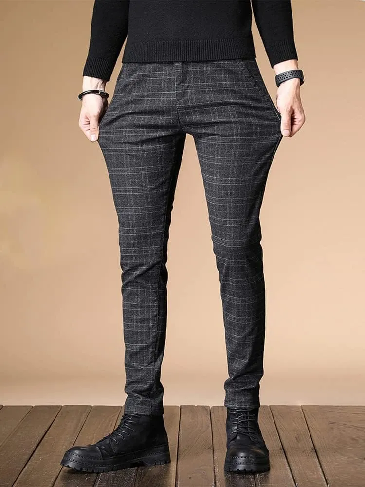 Kinghua Plaid Pants for Men Chinos Pants Stretch Dress Pants for Men Slim Fit