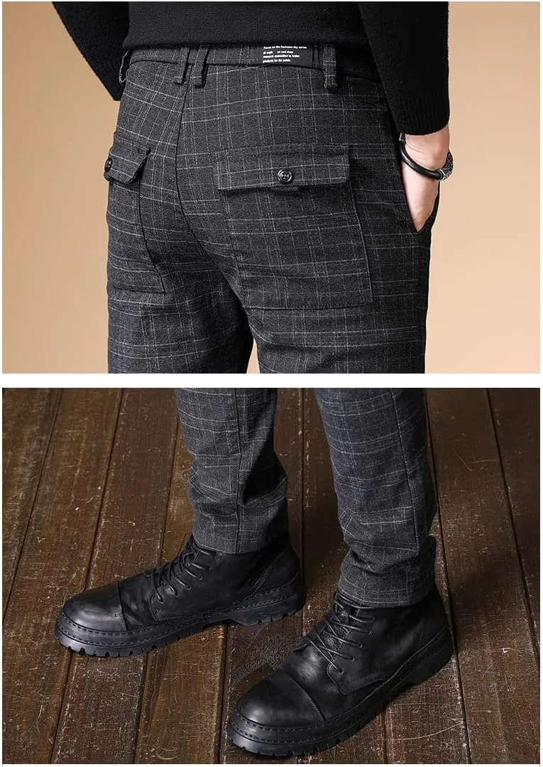 Kinghua Plaid Pants for Men Chinos Pants Stretch Dress Pants for Men Slim Fit