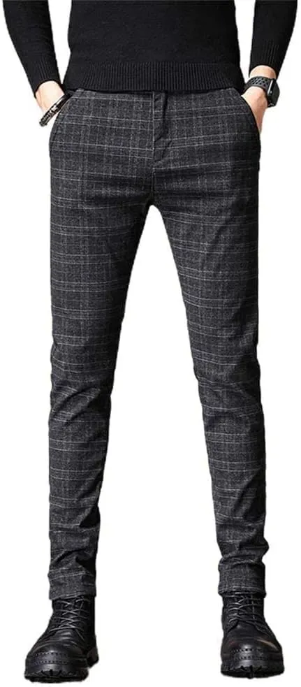 Kinghua Plaid Pants for Men Chinos Pants Stretch Dress Pants for Men Slim Fit