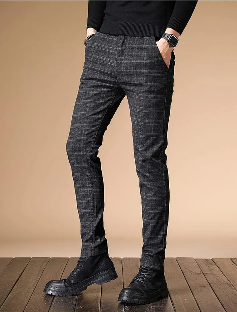 Kinghua Plaid Pants for Men Chinos Pants Stretch Dress Pants for Men Slim Fit