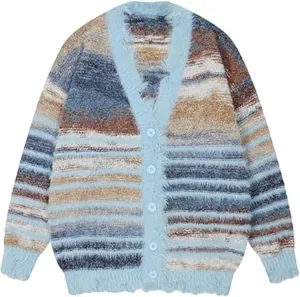 Knitted Sweaters Striped Cardigan V-Neck Button Down Long Sleeve Cardigan Y2K Fall Sweater Outwear Cardigan Unisex