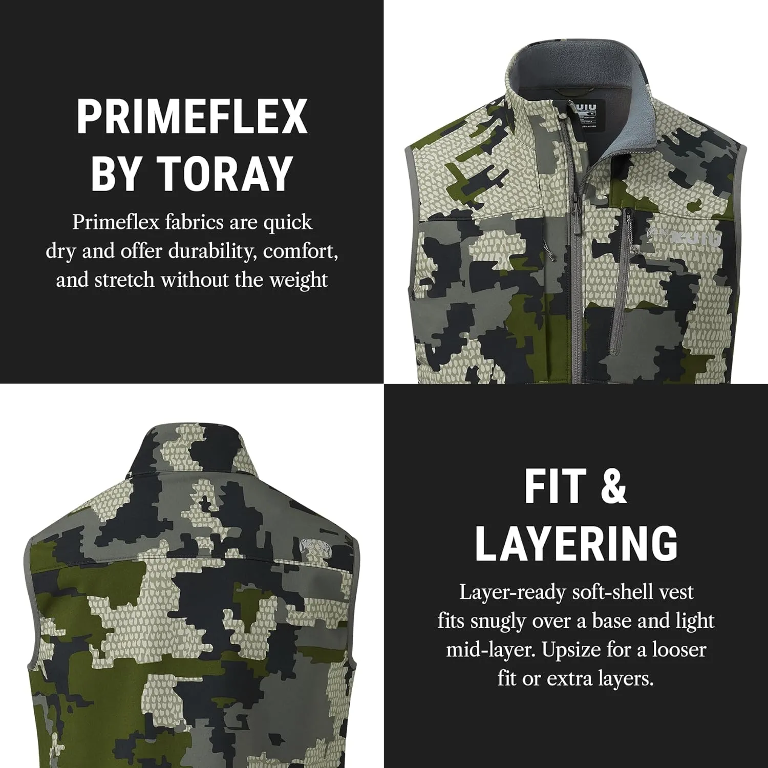 KUIU Guide PRO Vest  Wind & Water-Resistant Soft Shell Hunting Vest, Durable & Quiet with Fleece Lining for Cold Weather