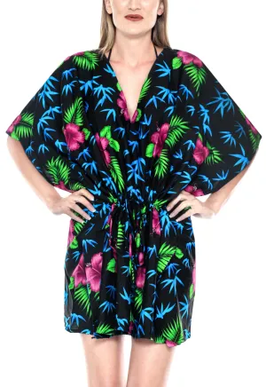 LA LEELA Bikni Swimwear Cover up Likre Printed bathing suit kaftan caftan Cardigan Beach Dress Black