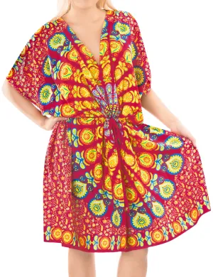 LA LEELA Bikni Swimwear Digital HD Print Tunic Vintage Cover Up Yellow_K820