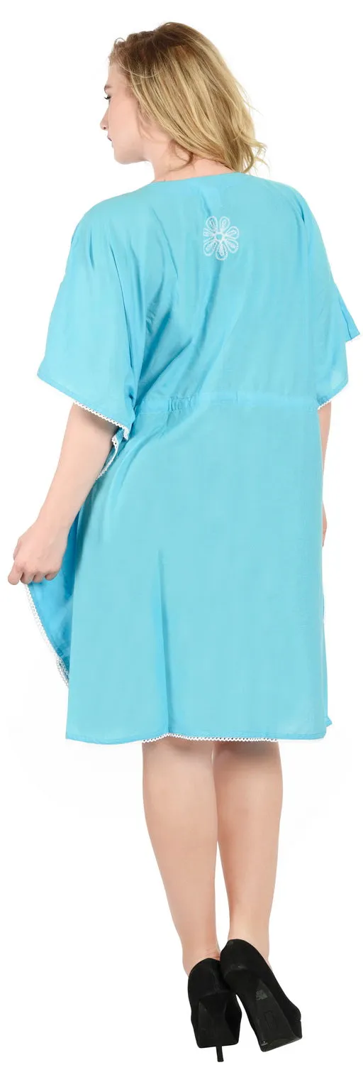LA LEELA Bikni Swimwear Rayon Solid Summer Cover Up OSFM 14-28 [L-4X] Light Blue_1410