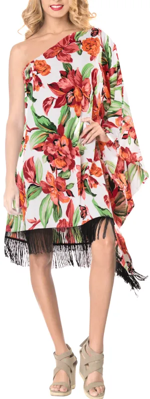 LA LEELA Bikni Swimwear Soft fabric Printed Beachwear Loose Cover Up OSFM 8-14 [M- L] Blood Red_A421