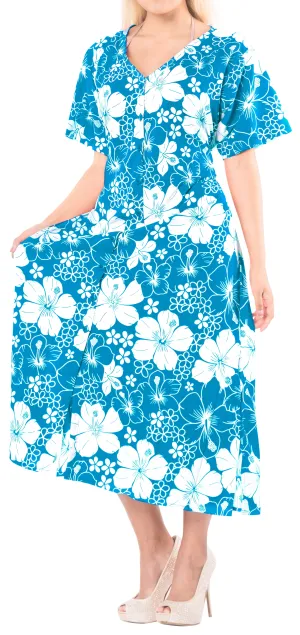LA LEELA Casual DRESS Beach Cover up Rayon Tie Dye Cover Up Womens Swimsuit Teal Blue_B348