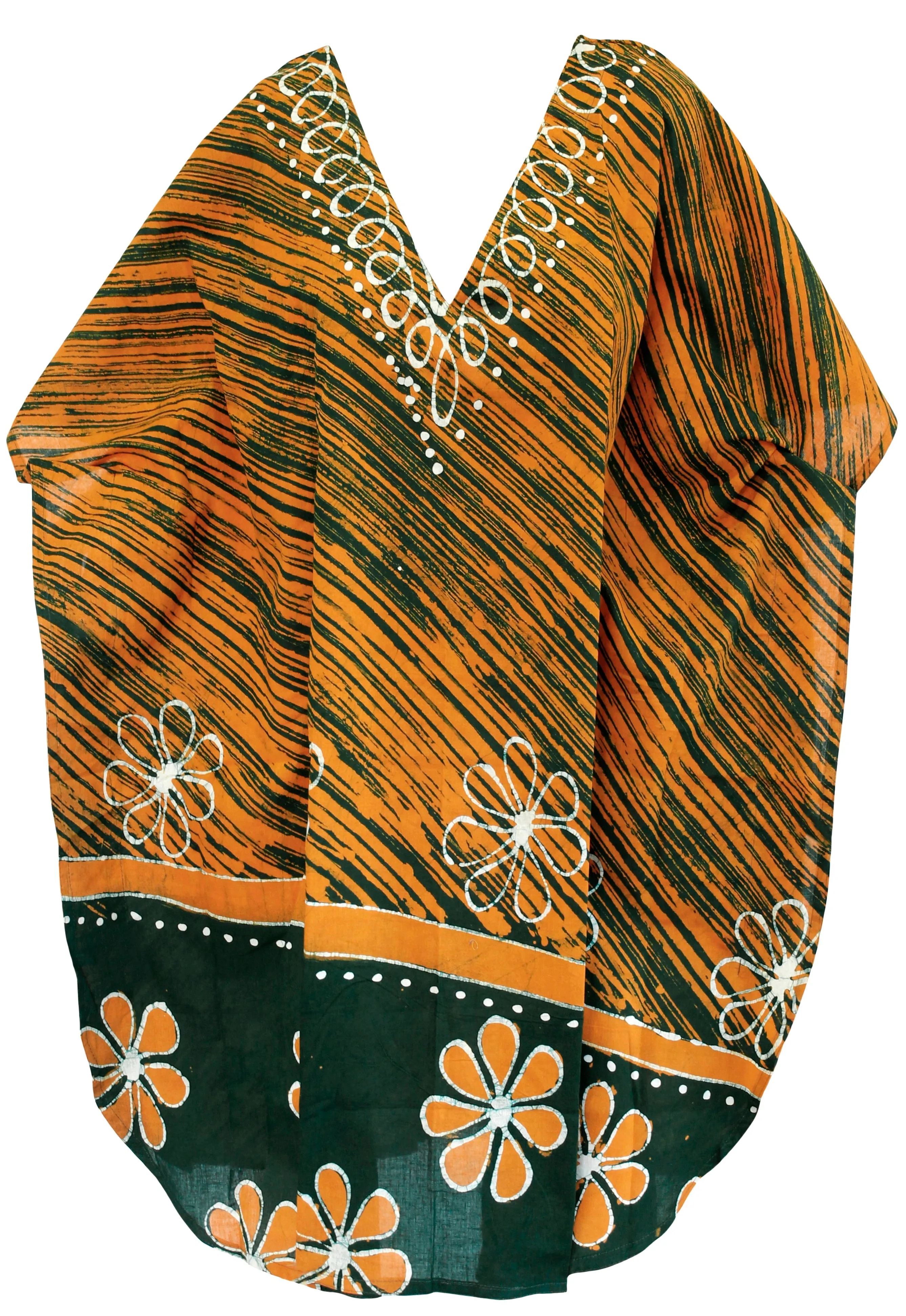 LA LEELA Cotton Batik Short Caftan Vacation Top OSFM 14-18W [L- 2X] Green_I134