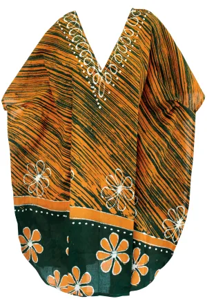 LA LEELA Cotton Batik Short Caftan Vacation Top OSFM 14-18W [L- 2X] Green_I134