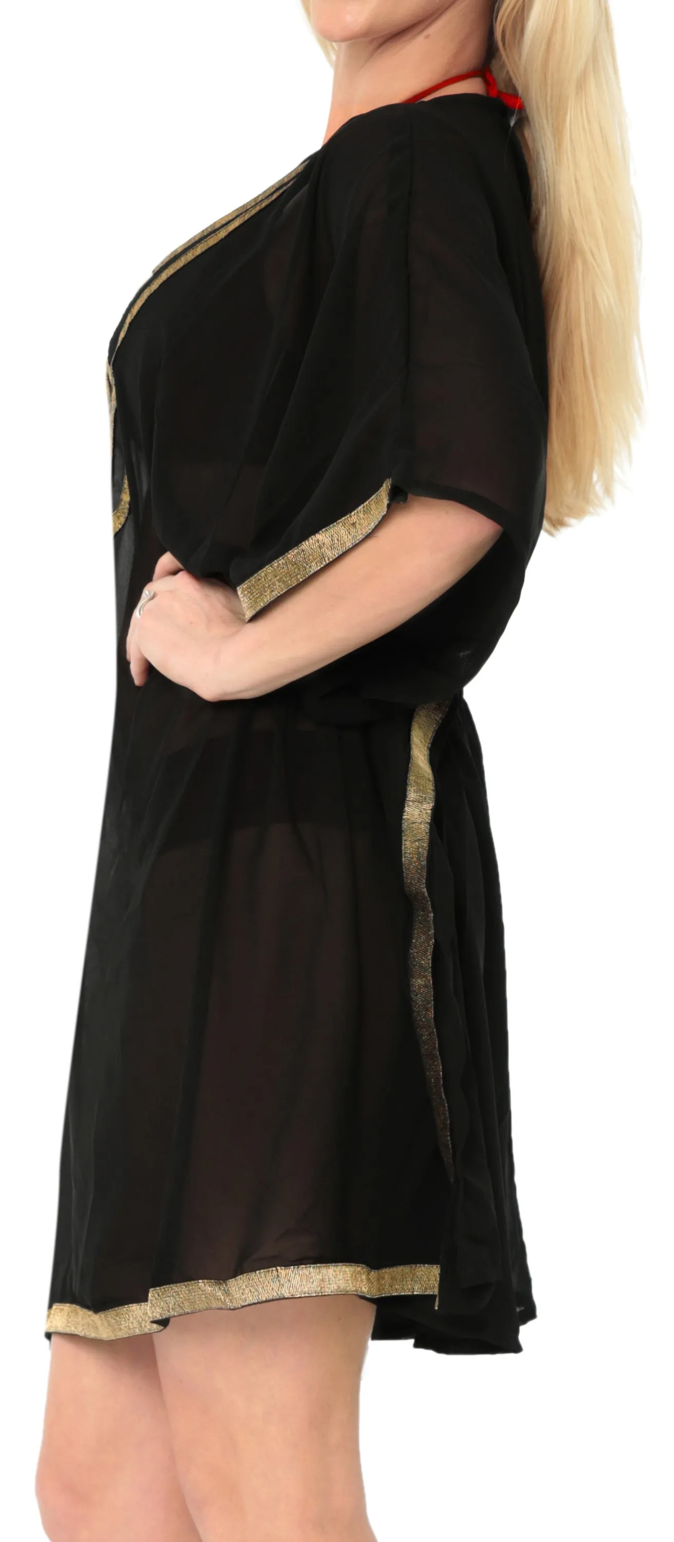LA LEELA Swimwear Chiffon Solid Bikini Cover Up Swimsuit OSFM 8-14 [M-L] Black_6375