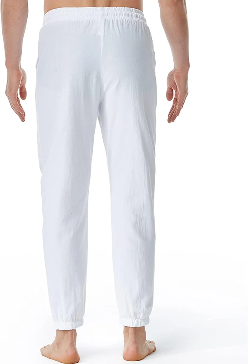 Linen Pants for Men Fashion Drawstring Stretch Cotton Trousers with Pockets Causal Loose Beam Feet Sweatpants