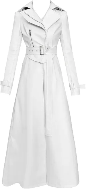 LKIUGVV Spring White Long Leather Trench Coat For Women Long Sleeve Womens Coats White L