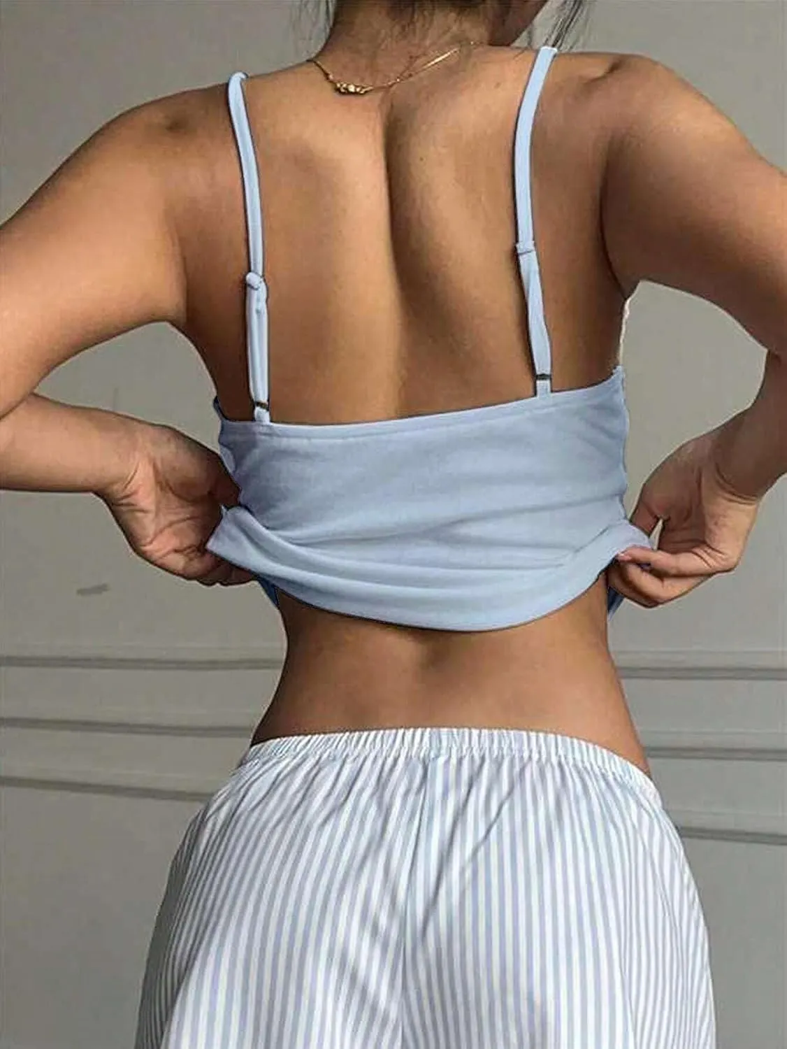 LOFAAC Women Sexy Spaghetti Strap Lace Patchwork Crop Cami Shirt Cute Slim Fit Sleeveless V Neck Going Out Lace Camisole