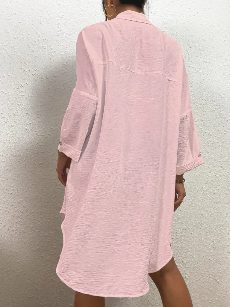 Long Button Down Bikini Cover Up Shirt