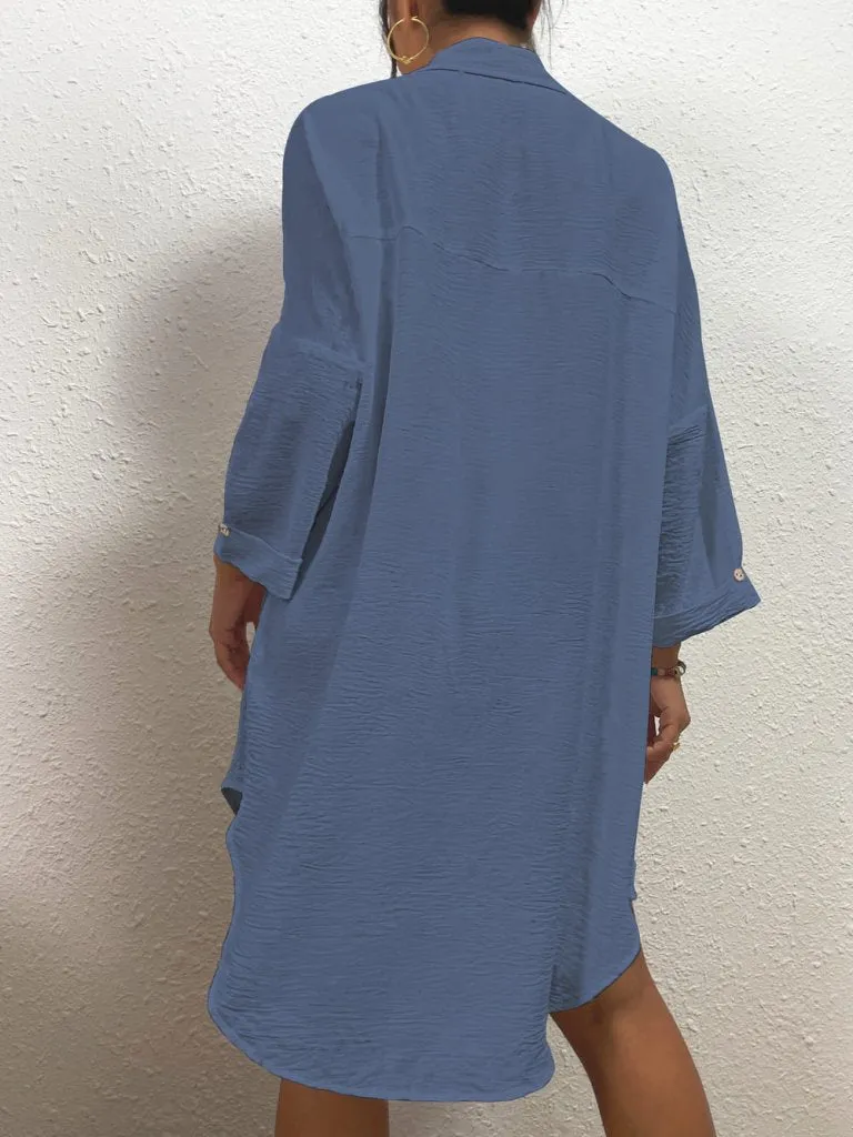 Long Button Down Bikini Cover Up Shirt